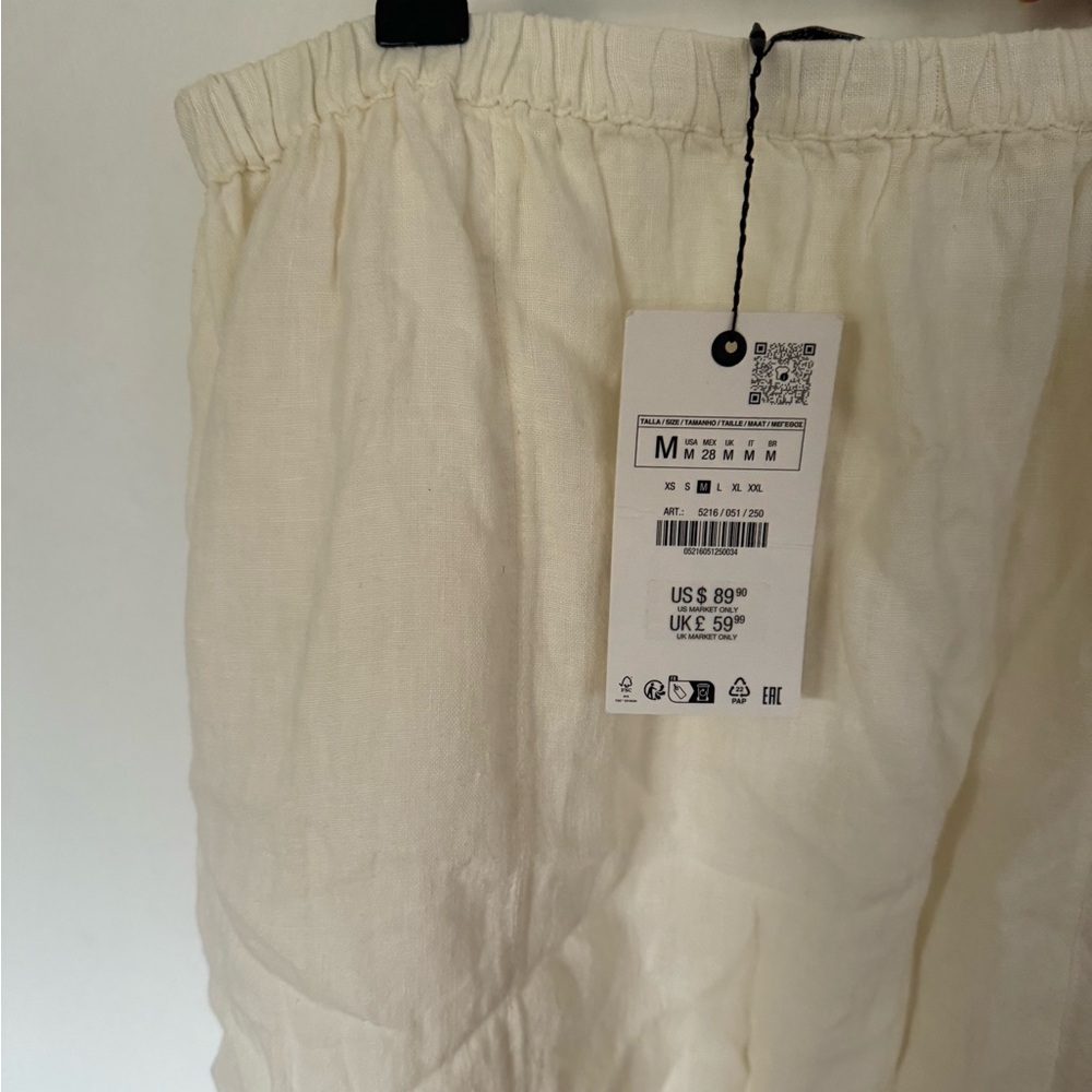 Zara white beige 100% linen midi skirt - Picture 5 of 5
